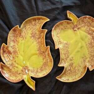 Vintage CALIFORNIA POTTERY Leaf-Shaped Serving Trays (Set of Two)